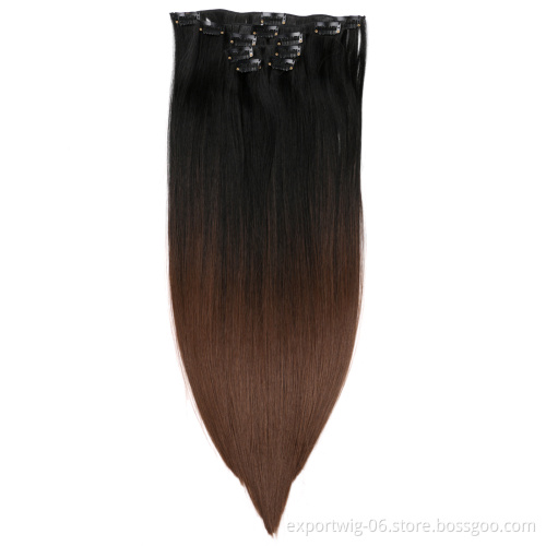 Factory Price 5 Pieces Hair Set 22 inch Straight Hair pieces Synthetic Black Brown Clip in Hair Extensions